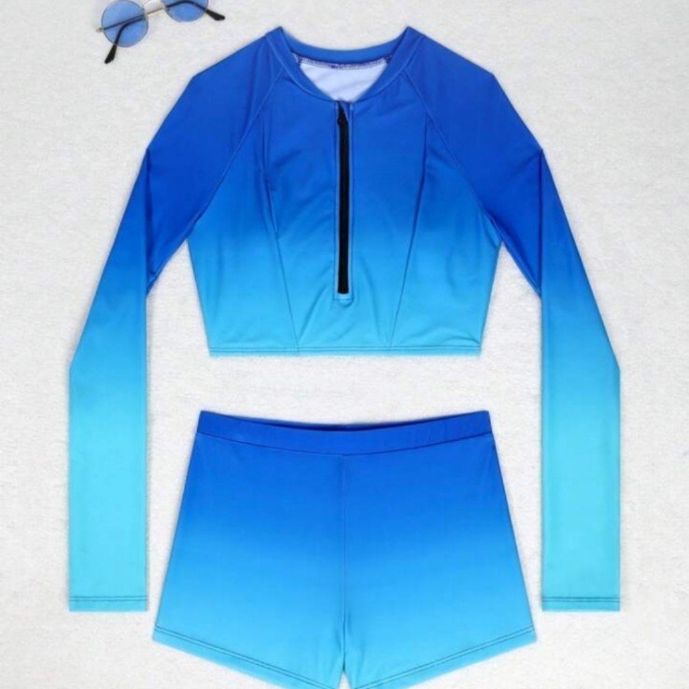 new SHEIN Swim SPRTY Ladies' Ombre Zipper Half-Placket M